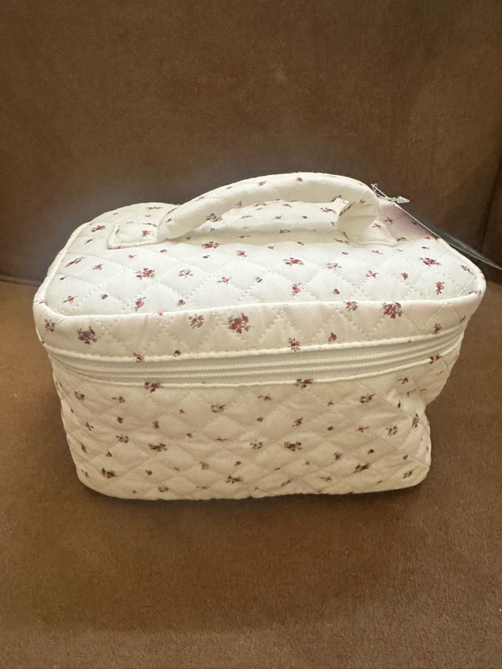 Quilted Cream Floral Travel Cosmetic Bag